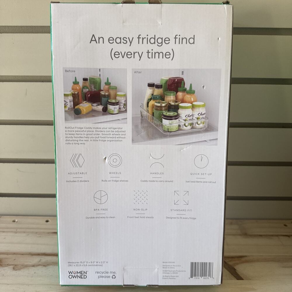 YouCopia RollOut Fridge Caddy BPA-Free Clear Rolling 9" Wide, - Picture 5 of 12